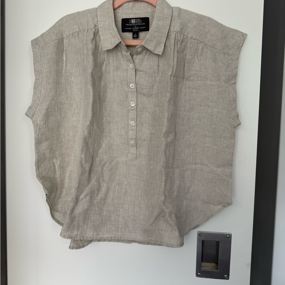 New J. Crew Light Beige Irish Linen Sleeveless Blouse - Picture 4 of 6